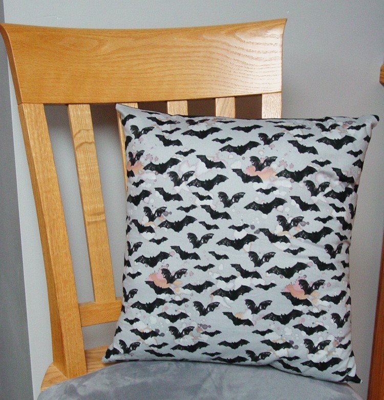 Black Bats on Gray - Large Handmade 16x16" Accent or Throw Pillow